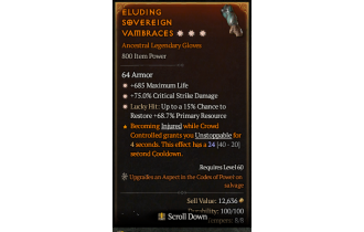 Legendary Gloves[*68.7 LH:Res | *75 DMG_Crit | *685 Life]