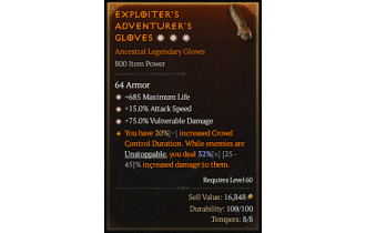 Legendary Gloves[*15 ATKSPD | *75 DMG_Vulnerable | *685 Life]