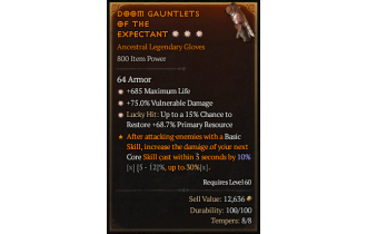 Legendary Gloves[*68.7 LH:Res | *75 DMG_Vulnerable | *685 Life]