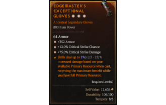 Legendary Gloves[*12 Crit | *75 DMG_Crit | *352 Armor]