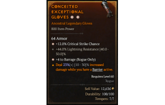 Legendary Gloves[Barrage | *4 Barrage | *12 Crit]