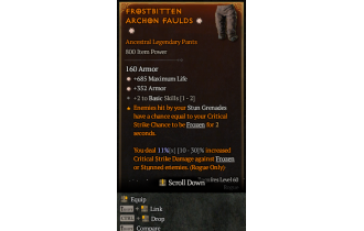 Legendary Pants[*352 Armor | *685 Life | 2 BasicSkills]