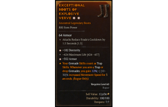 Legendary Boots[*352 Armor | *182 DEX | 424 Life]