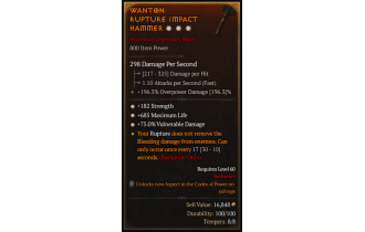 Legendary One-Handed Mace[*75 DMG_Vulnerable | *182 STR | *685 Life]