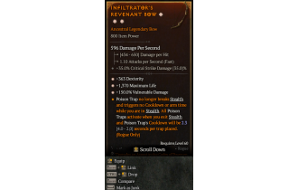 Legendary Bow[*150 DMG_Vulnerable | *363 DEX | *1370 Life]