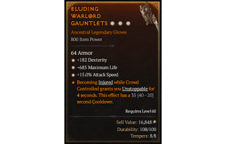 Legendary Gloves[*15 ATKSPD | *182 DEX | *685 Life]