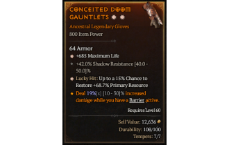 Legendary Gloves[*68.7 LH:Res | *685 Life]