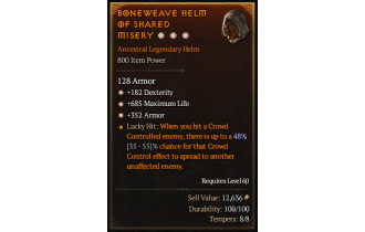 Legendary Helm[*352 Armor | *182 DEX | *685 Life]