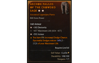 Legendary Pants[*352 Armor | *182 DEX | 457 Life]