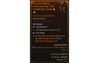 Legendary Pants[*352 Armor | *182 DEX | 431 Life]