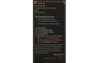 Overkill [Max Unique | ⭐️ 4 Greater | Two-Handed Mace | Barbarian]