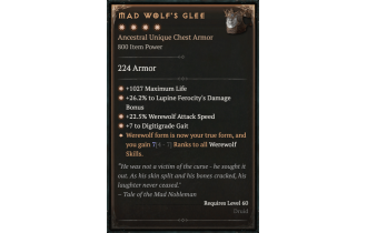 Mad Wolf's Glee [Max Unique | ⭐️ 4 Greater | Chest Armor | Druid]