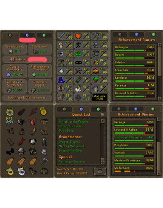 Main | TTL: 1928 | CL: 114 | QP: 284 [99 MAGE, 99 RAN, B Gloves, Defender, DS2, Fire Cape, Piety, Void + MORE!]