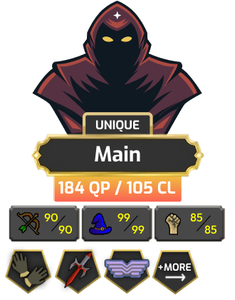 Main | TTL: 1360 | CL: 105 | QP: 184 [99 MAGE, B Gloves, Defender, Piety, Mithril Gloves, MA1 & MA2, MM1, Ava's + MORE!]