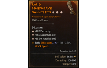 Legendary Gloves[*15 ATKSPD | *182 DEX | *685 Life]