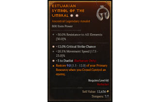 Legendary Amulet[Barbarian | *3 Duelist | *12 Crit | 20.5 MS]