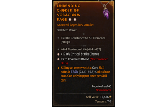 Legendary Amulet[Necromancer | *3 CoalescedBlood | *12 Crit]