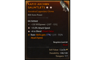 Legendary Gloves[Shred | *4 Shred | *15 ATKSPD | 120 WP]