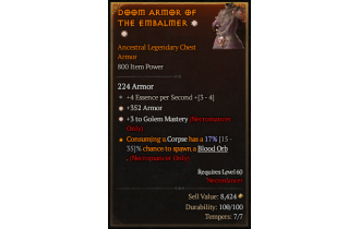 Legendary Chest Armor[Necromancer | *3 Golem | *352 Armor | 4 ESpS]