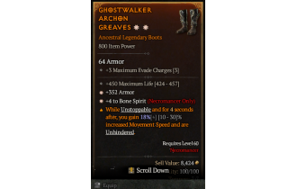 Legendary Boots[Necromancer | *4 BoneSpirit | *352 Armor | 450 Life]