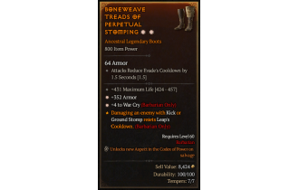 Legendary Boots[Barbarian | *4 WarCry | *352 Armor | 431 Life]