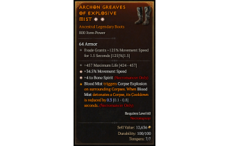 Legendary Boots[Necromancer | *4 BoneSpirit | *34.5 MS | 457 Life]