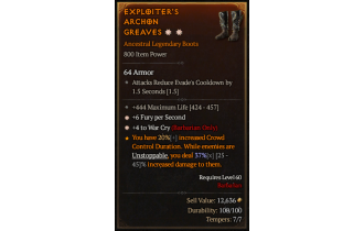 Legendary Boots[Barbarian | *4 WarCry | *6 FpS | 444 Life]