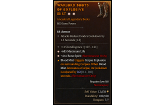 Legendary Boots[Necromancer | *4 BoneSpirit | *685 Life | 115 INT]