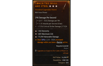 Legendary One-Handed Sword[*75 DMG_Vulnerable | *182 DEX | *685 Life]