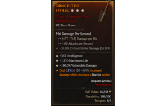 Legendary Two-Handed Sword[*150 DMG_Vulnerable | *363 INT | *1370 Life]