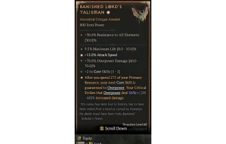 Banished Lord's Talisman[*DMG 56 | *15 ATKSPD | 2 CoreSkills | 10 %Life | 70 DMG_Overpower]