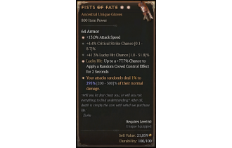 Fists of Fate[*DMG 295 | *13 ATKSPD | *77.7 LH:CC | 41.3 LHC | 4.4 Crit]