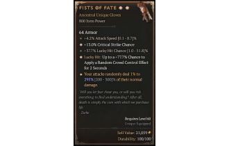 Fists of Fate[*DMG 295 | *13 Crit | *77.7 LH:CC | 37.7 LHC | 4.2 ATKSPD]