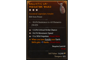 Legendary Amulet[Druid | *3 WildImpulses | *34.5 MS | *12 Crit]