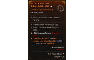 Legendary Amulet[Barbarian | *3 Counteroffensive | 7.8 Crit | 14 MR]