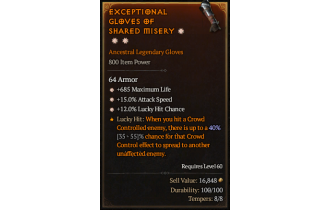 Legendary Gloves[*15 ATKSPD | *12 LHC | *685 Life]