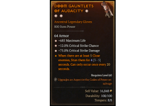 Legendary Gloves[*12 Crit | *75 DMG_Crit | *685 Life]