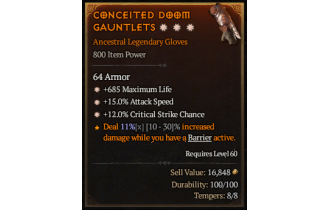 Legendary Gloves[*12 Crit | *15 ATKSPD | *685 Life]