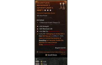 Legendary Boots[Barbarian | *4 WarCry | *182 STR | *685 Life]