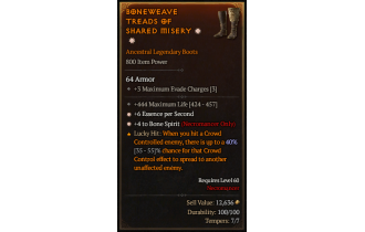 Legendary Boots[Necromancer | *4 BoneSpirit | *6 ESpS | 444 Life]