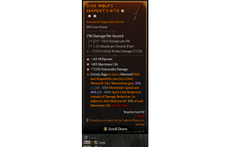 Legendary One-Handed Sword[*75 DMG_Vulnerable | *182 WP | *685 Life]