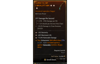 Legendary Dagger[*75 DMG_Vulnerable | *182 DEX | *685 Life]