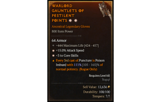 Legendary Gloves[*3 CoreSkills | *15 ATKSPD | 444 Life]