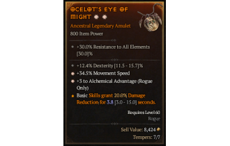 Legendary Amulet[Rogue | *3 AlchemicalAdvantage | *34.5 MS | 12.4% DEX]