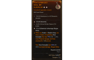 Legendary Amulet[Rogue | *3 AlchemicalAdvantage | *23.6% DEX | 8 Crit]