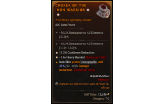 Legendary Amulet[Barbarian | *3 HeavyHanded | *13.2 CDR | 10 ResistAll]