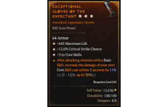 Legendary Gloves[*3 CoreSkills | *12 Crit | *685 Life]