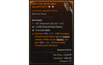 Legendary Gloves[*3 CoreSkills | *12 Crit | 431 Life]