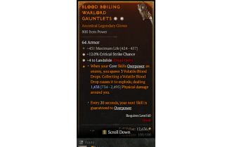 Legendary Gloves[Landslide | *4 Landslide | *12 Crit | 431 Life]