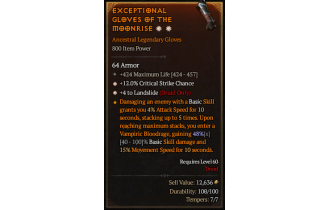 Legendary Gloves[Landslide | *4 Landslide | *12 Crit | 424 Life]